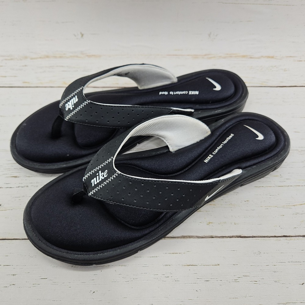Nike Comfort Footbed Womens Size 11 Black White Thong Flip Flops Sandals